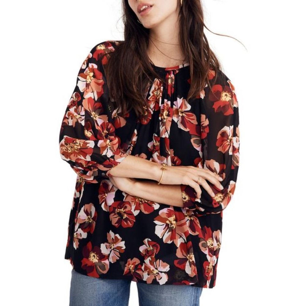 Madewell Tie Back Floral Top French Rose Sz XS Nwt